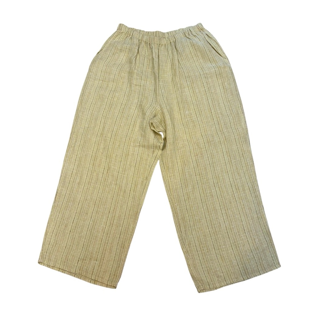 Vintage FLAX Linen Floods Pant Size Large Wide Leg Lagenlook Textured Yellow